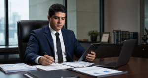 Executivos revisando pagamentos do Simples Nacional e planilha de crédito tributário em ambiente corporativo.